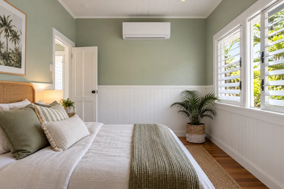 Rental property bedroom with split system air conditioner